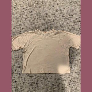 Lunya short sleeve cropped sleep tee in pale pink/nude, size extra small